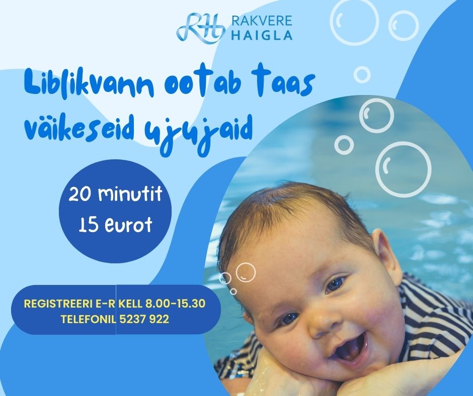 Rakvere Haigla kutsub beebisid alates 2. elukuust osa võtma liblikvanni ujutamisest alates 21. juulist 2025 Ujutamised toimuvad esmaspäeviti ja teisipäeviti kel